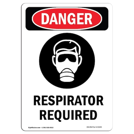 OSHA Danger Sign, Respirator Required, 18in X 12in Peel And Stick Wall Graphic